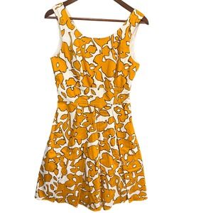 OC by OC Yellow White Abstract Fit Flare Dress Sleeveless Size 4 Retro 60s Vibe